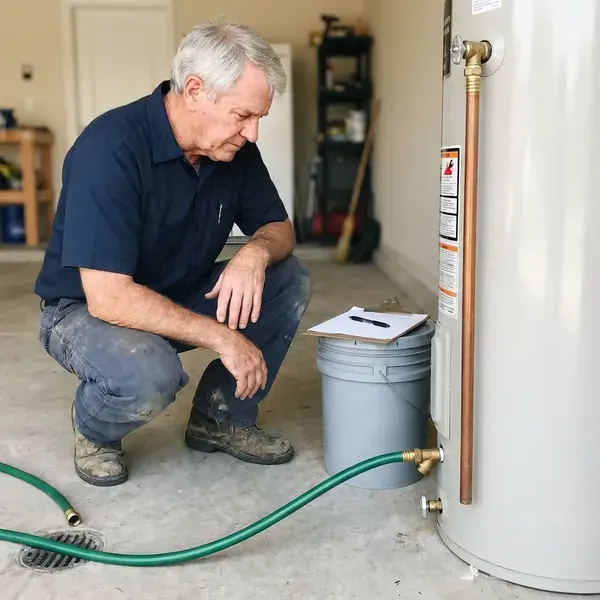 BFK Plumbing technician providing hot water tank maintenance in Louisville, KY