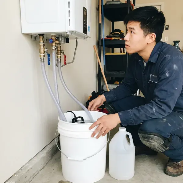 BFK Plumbing technician providing tankless water heater maintenance in Louisville, KY